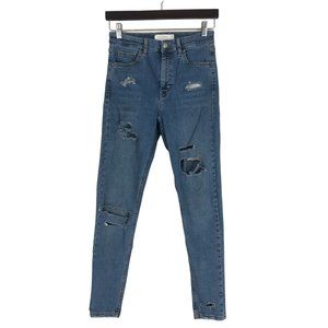 Topshop Jamie High-Rise Skinny Blue Jeans Women's Size 28 Distressed Denim